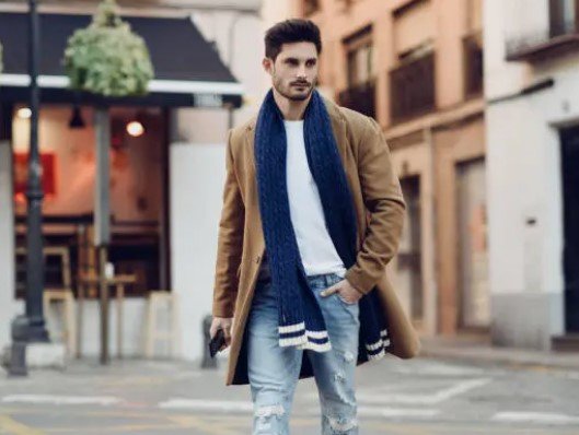 Man walking confidently down the street